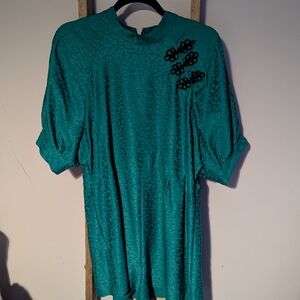 Teal Textured Romper with Black Embellishments